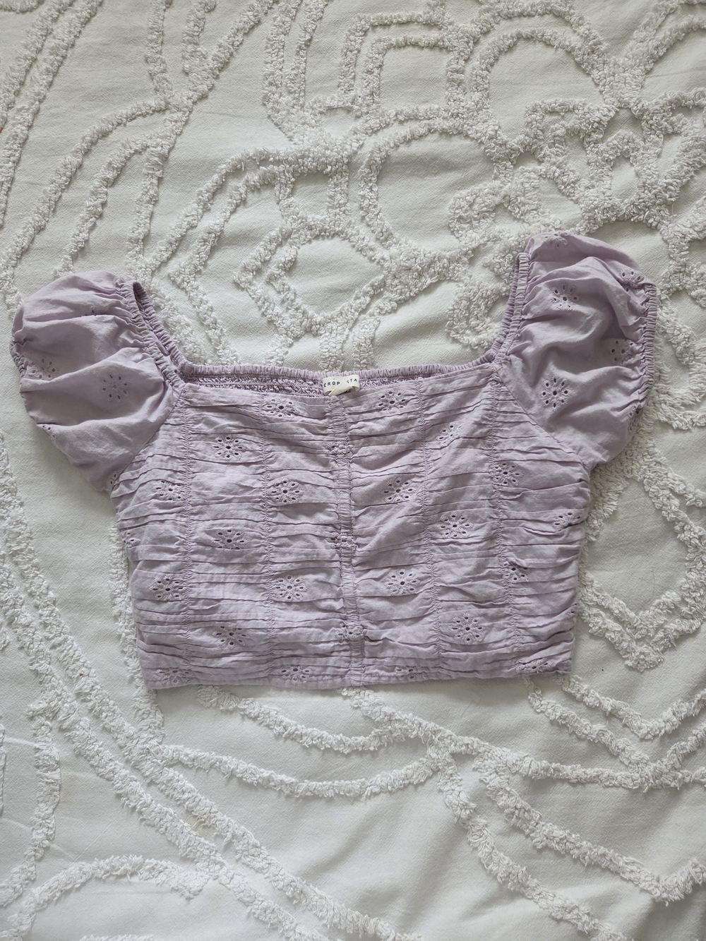 Aeropostale Lavender Puff-Sleeve Eyelet Crop Top